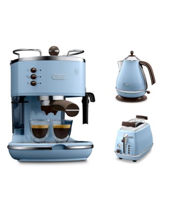 [Bundle] Icona Vintage Series Pump-Driven Espresso Coffee Machine ECOV311.AZ + Water Kettle KBOV2001.AZ + Toaster CTOV2103.AZ(Anita Blue) 