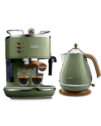 [優惠套裝] De'Longhi 意式早餐復古系列 半自動咖啡機ECOV311.GR+電水壺KBOV2001.GR(橄欖綠) 