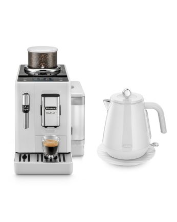 [優惠套裝] De'Longhi Rivelia 全自動即磨咖啡機 (手動打奶系統) EXAM440.35.W + Eclettica 電水壺 (雪山白) KBY3001.W