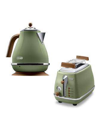 [套裝優惠]De'Longhi 意式早餐復古系列電水壺 KBOV2000.GR + 意式早餐復古系列多士爐 CTOV2103.GR