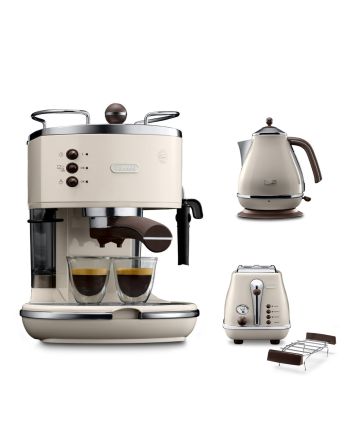 [優惠套裝] De'Longhi 意式早餐復古系列 半自動咖啡機ECOV311.BG+電水壺KBOV2001.BG+多士爐CTOV2103.BG(優雅白) 